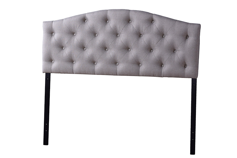 Contemporary Button Tufted Scalloped Queen Size Headboard in Light Beige Fabric - The Furniture Space.