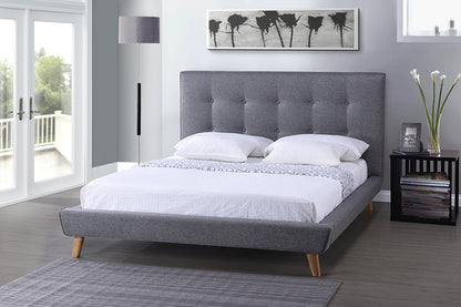 Mid-Century Platform Queen Size Bed in Grey Fabric