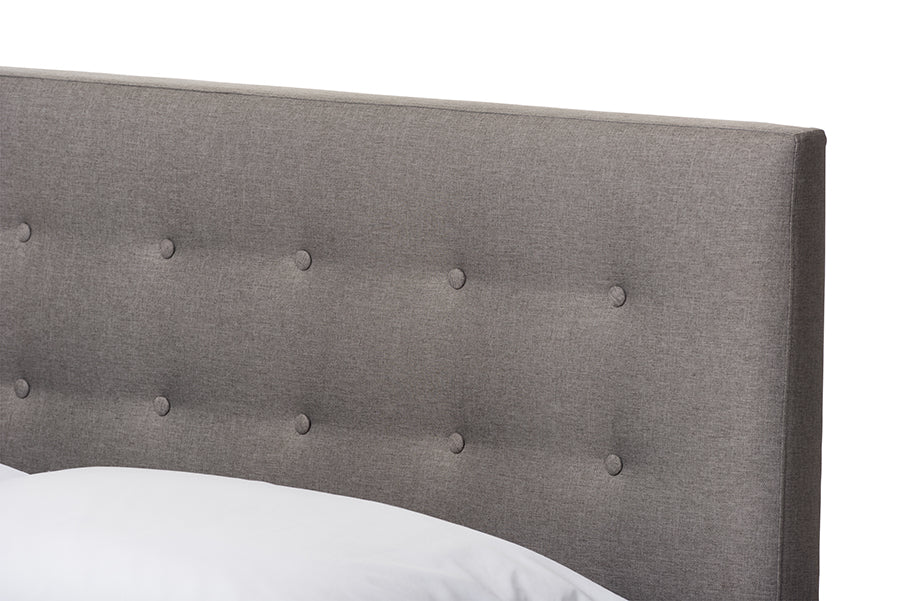 Modern Platform Queen Size Bed in Grey Fabric