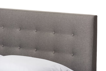 Modern Platform Queen Size Bed in Grey Fabric