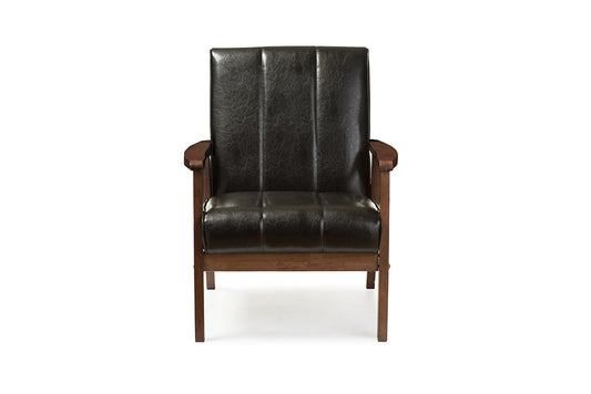 Mid-Century Modern Living Room Chair in Black Faux Leather