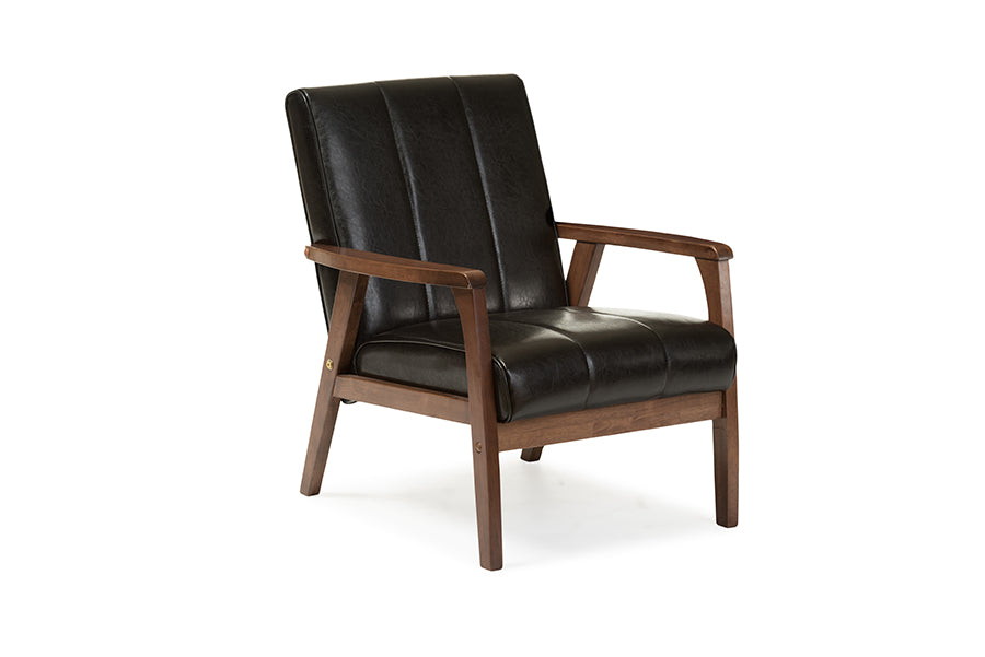 Mid-Century Modern Living Room Chair in Black Faux Leather