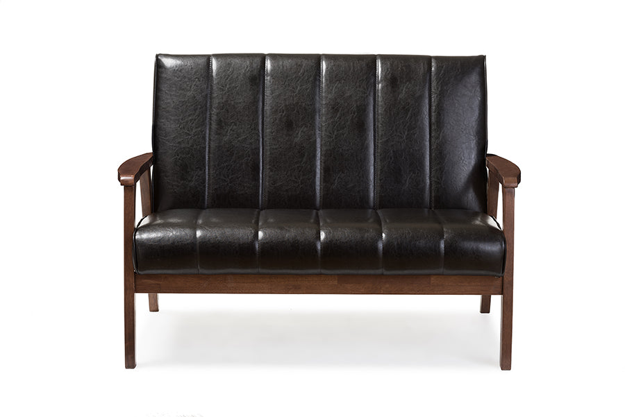 Mid-Century Modern Loveseat in Black Faux Leather bxi6746-121