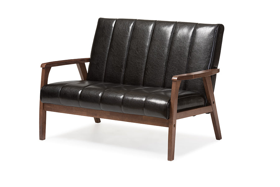 Mid-Century Modern Loveseat in Black Faux Leather bxi6746-121