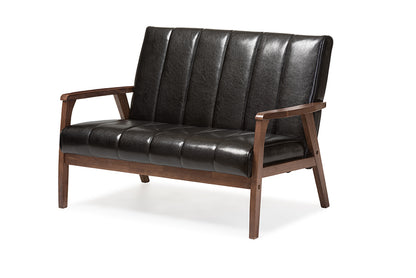 Mid-Century Modern Loveseat in Black Faux Leather bxi6746-121