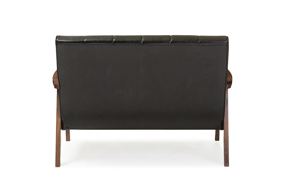Mid-Century Modern Loveseat in Black Faux Leather bxi6746-121
