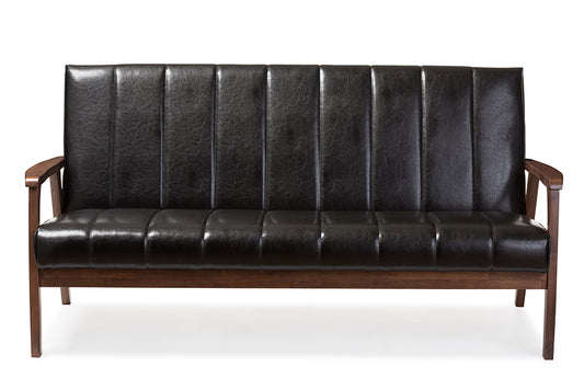 Mid-Century Modern Sofa in Black Faux Leather bxi6748-121