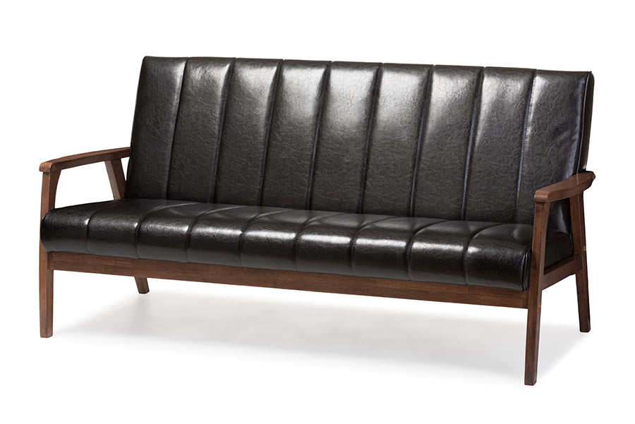 Mid-Century Modern Sofa in Black Faux Leather bxi6748-121