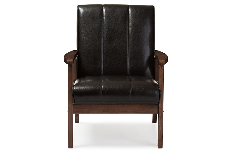 Scandinavian Accent Chair in Dark Brown Faux Leather