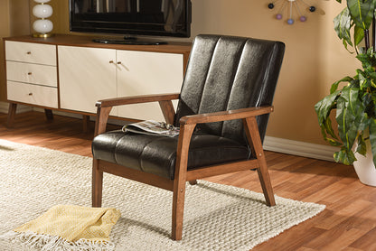 Scandinavian Accent Chair in Dark Brown Faux Leather