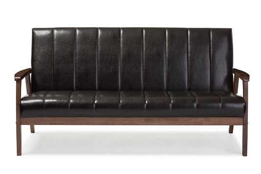 Mid-Century Modern Sofa in Dark Brown Faux Leather bxi6749-121