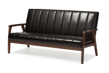 Mid-Century Modern Sofa in Dark Brown Faux Leather bxi6749-121