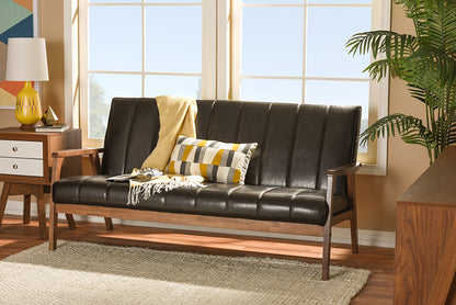 Mid-Century Modern Sofa in Dark Brown Faux Leather bxi6749-121