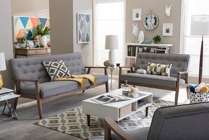 Mid-Century Sofa, Loveseat & Living Room Chair in Grey Fabric