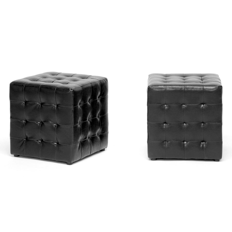 2 Ottomans Cube in Black Faux Leather - The Furniture Space.