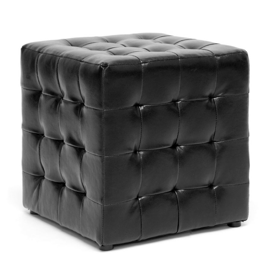 2 Ottomans Cube in Black Faux Leather - The Furniture Space.