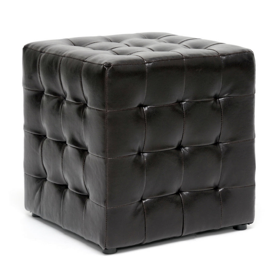 2 Ottomans Cube in Dark Brown Faux Leather - The Furniture Space.