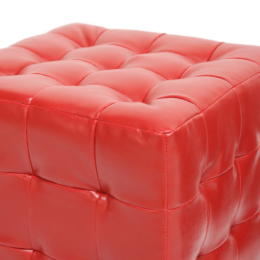 2 Ottomans Cube in Red Faux Leather - The Furniture Space.