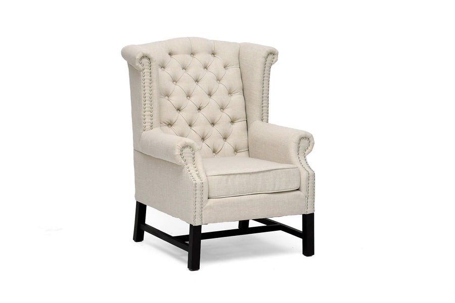 Traditional Club Chair in Beige Linen Fabric