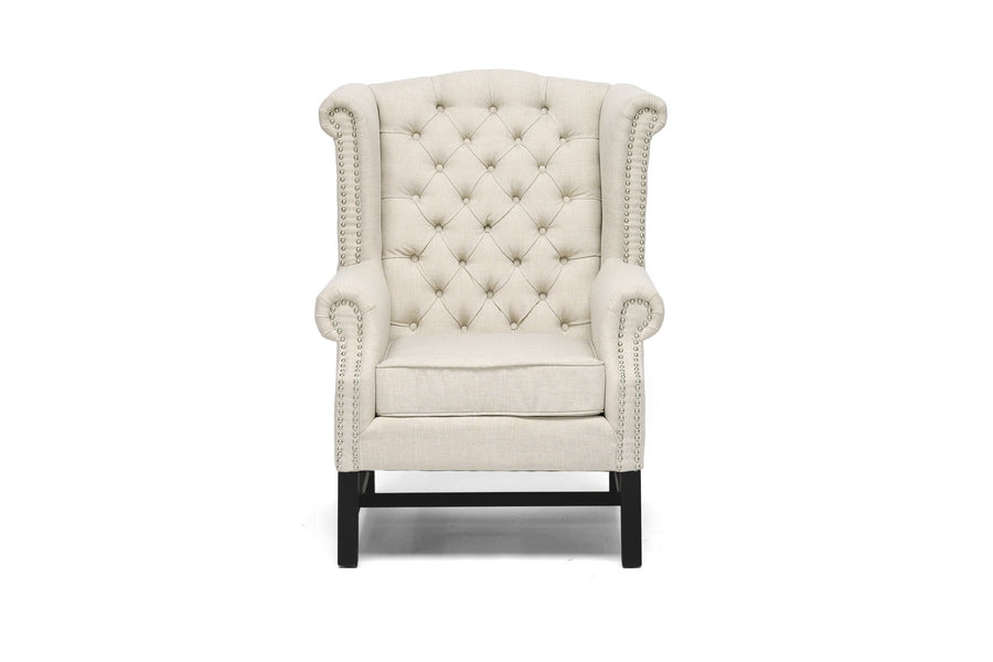 Traditional Club Chair in Beige Linen Fabric