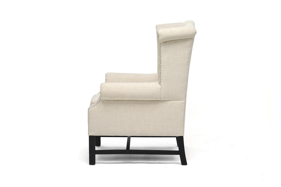 Traditional Club Chair in Beige Linen Fabric