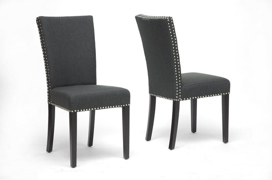 Traditional 2 Dining Chairs in Grey Linen Fabric