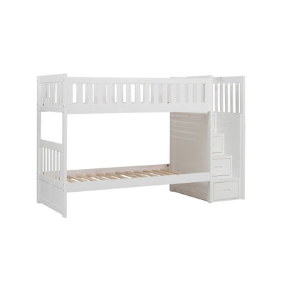 Homelegance Galen Bunk Bed with Reversible Step Storage Twin Trundle in White