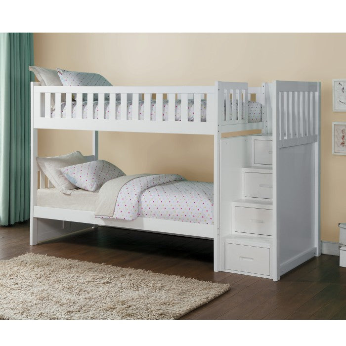 Homelegance Galen Bunk Bed with Reversible Step Storage Twin Trundle in White
