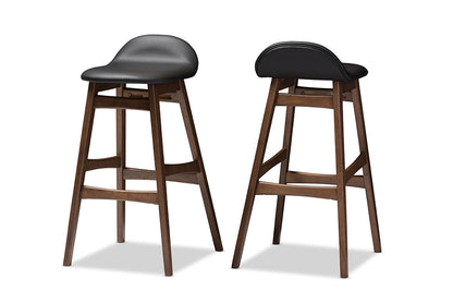 Mid-Century Modern 2 30" Bar Stools in Black Faux Leather