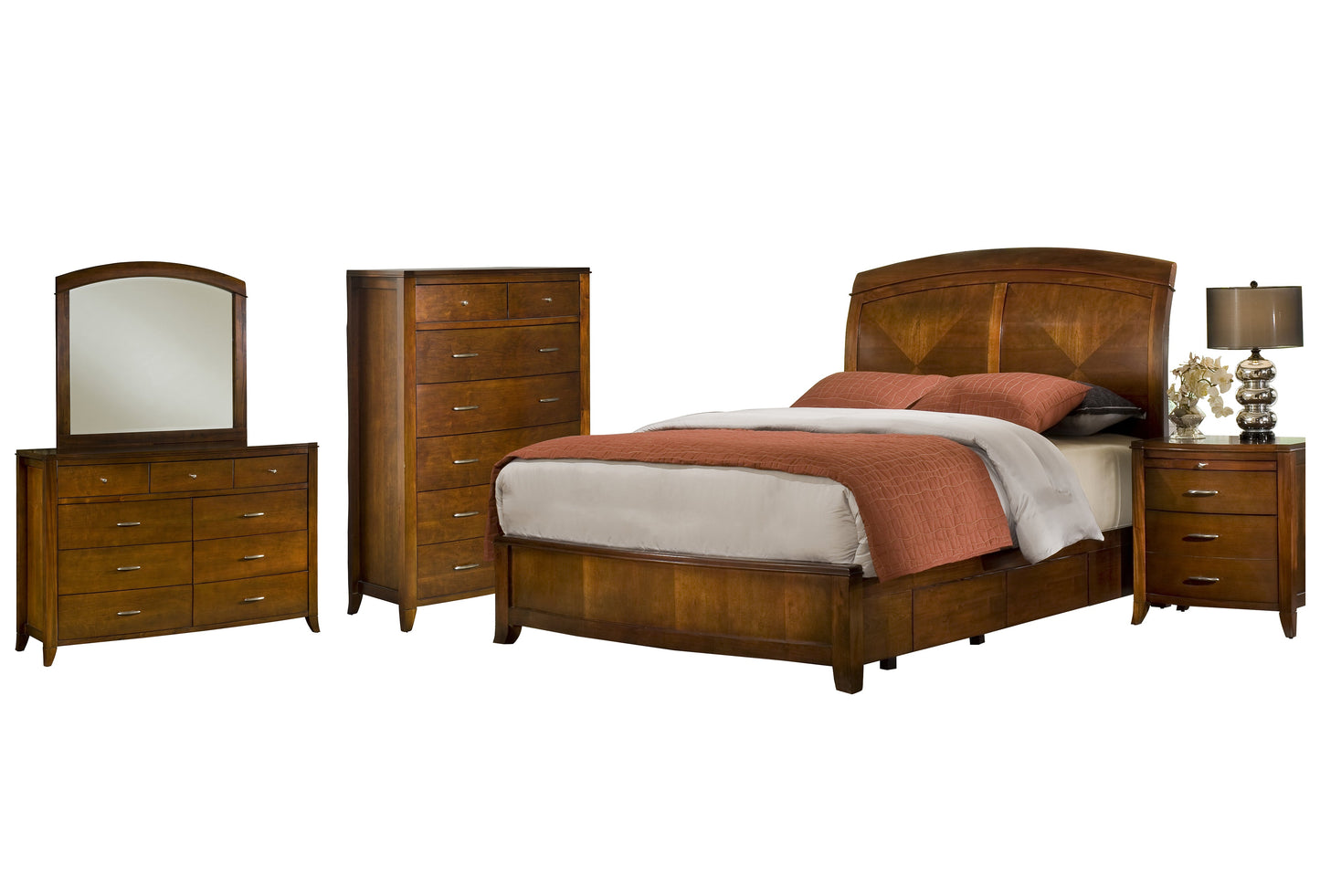 Modus Brighton 5PC E King Storage Bedroom Set w Chest in Cinnamon