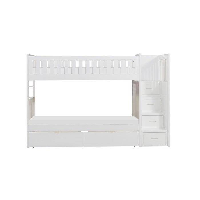 Homelegance Galen Bunk Bed with Reversible Step Storage & Storage Drawer in White