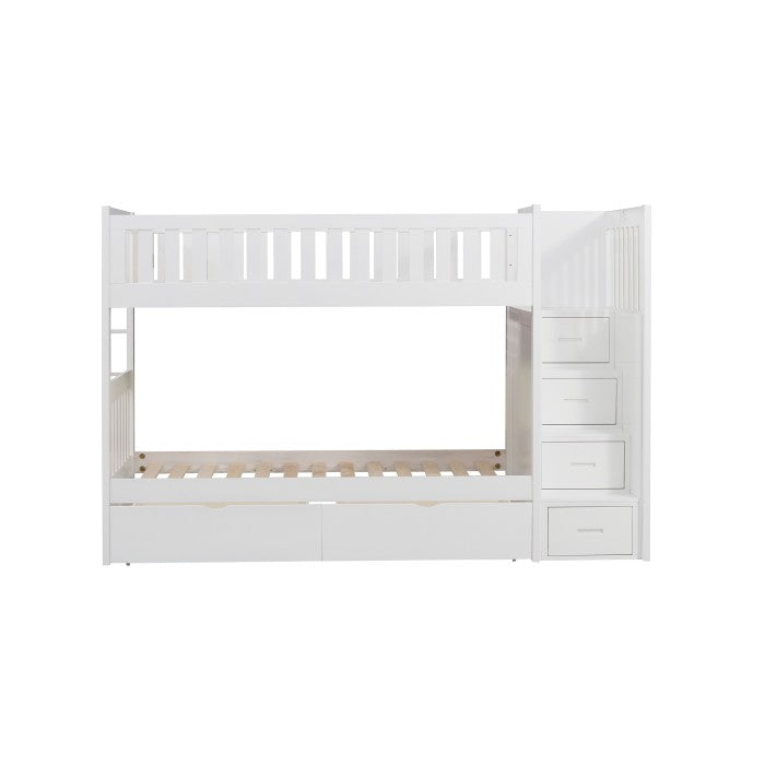 Homelegance Galen Bunk Bed with Reversible Step Storage & Storage Drawer in White