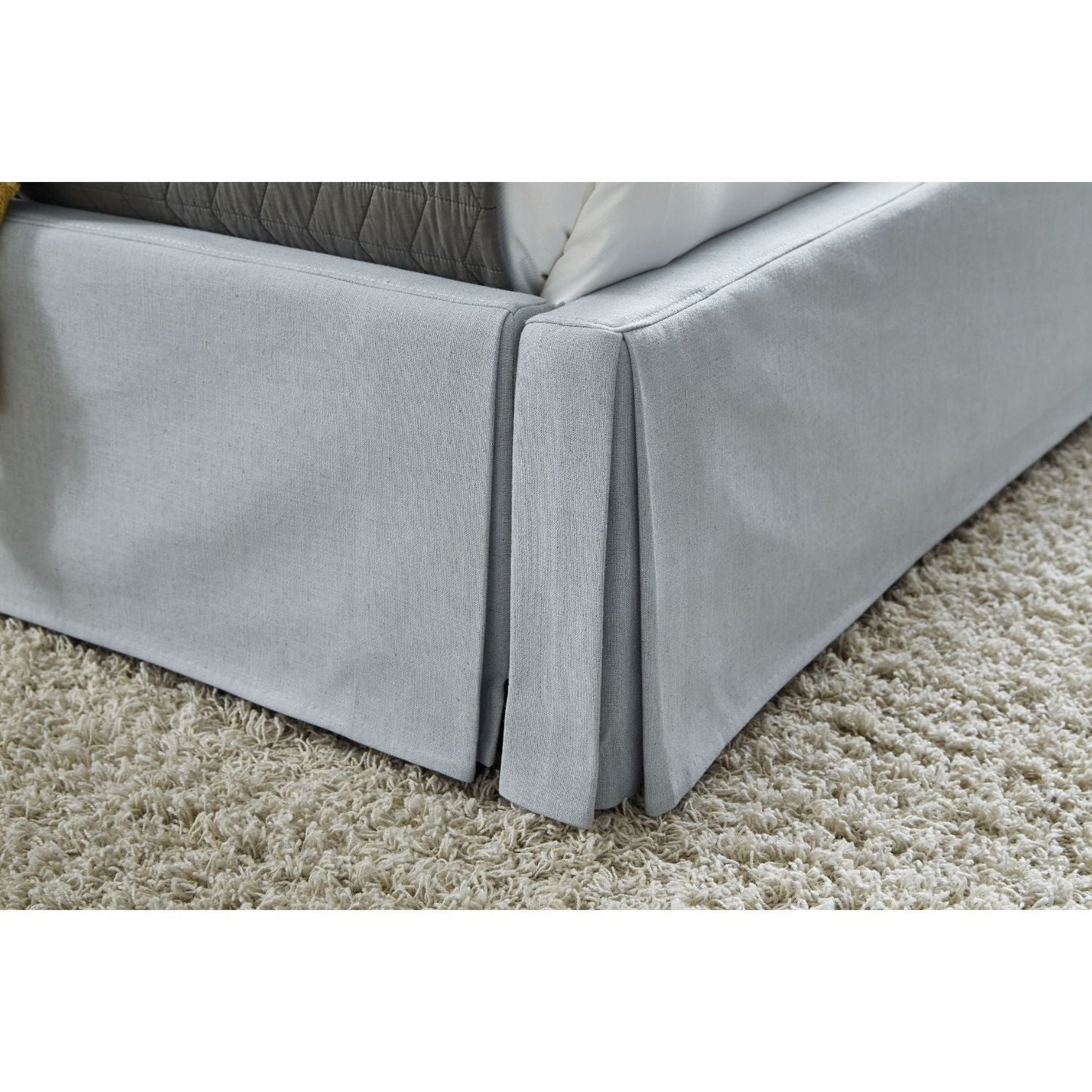 Modus Shelby Cal King Upholstered Skirted Panel Bed in Sky