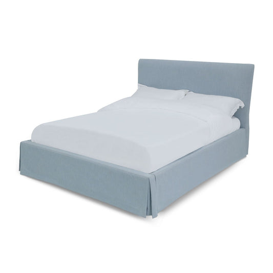 Modus Shelby Cal King Upholstered Skirted Panel Bed in Sky