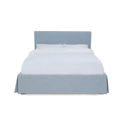 Modus Shelby Cal King Upholstered Skirted Panel Bed in Sky