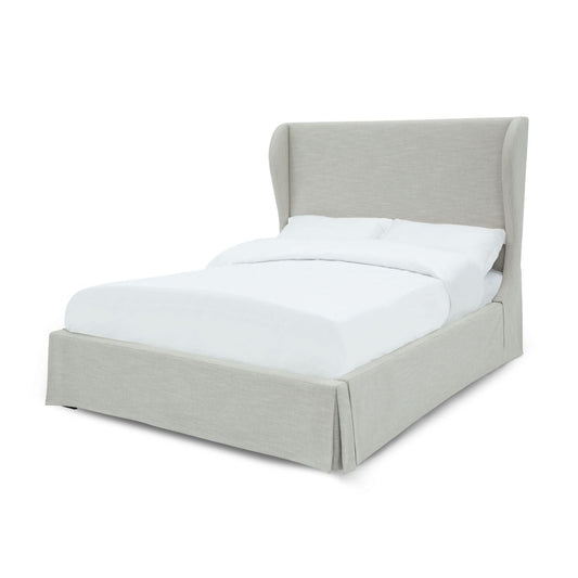 Modus Hera Queen Upholstered Skirted Storage Panel Bed in Oatmeal