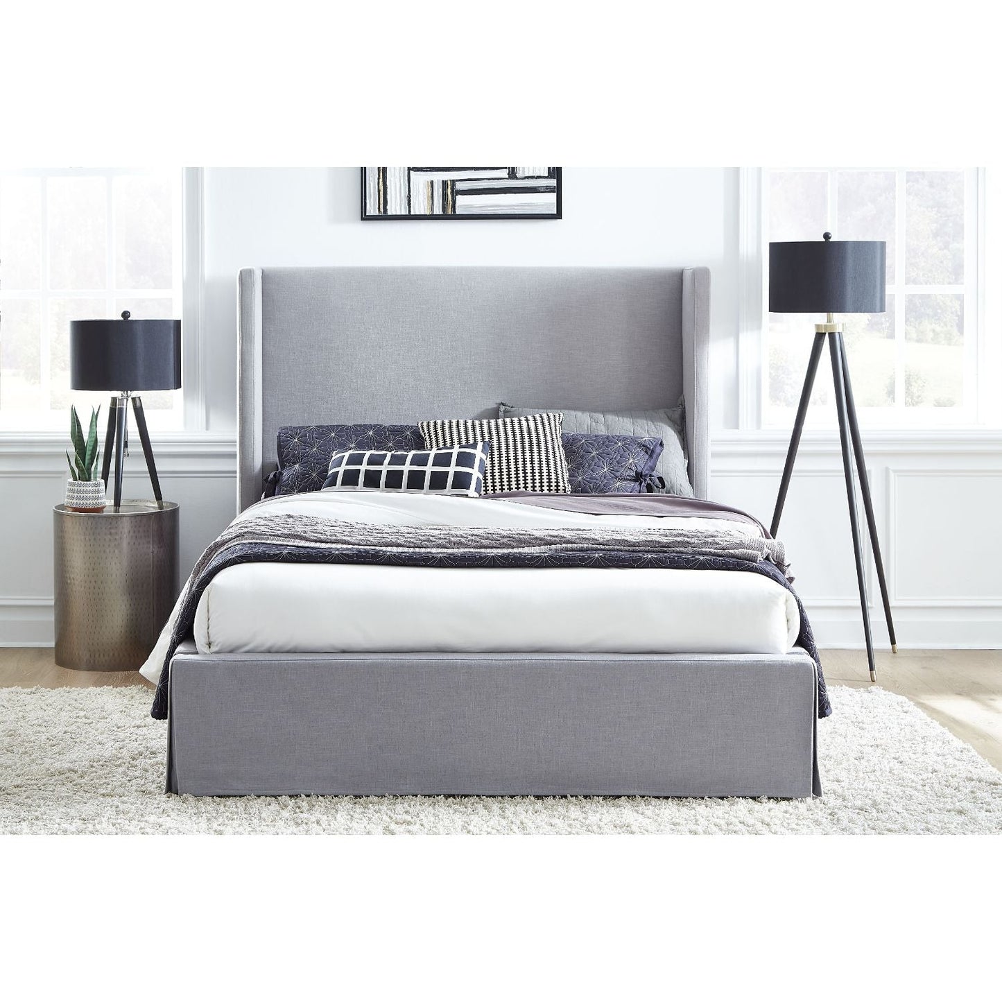 Modus Cresta Queen Upholstered Skirted Panel Bed in Fog