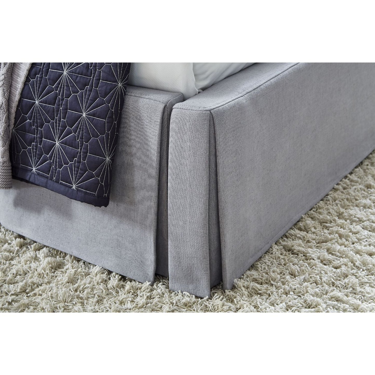 Modus Cresta Queen Upholstered Skirted Panel Bed in Fog