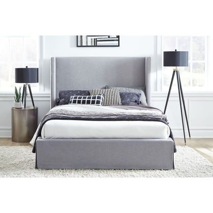 Modus Cresta Cal King Upholstered Skirted Panel Bed in Fog