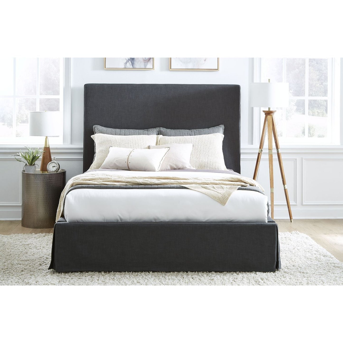 Modus Cheviot Full Upholsterd Skirted Panel Bed in Iron