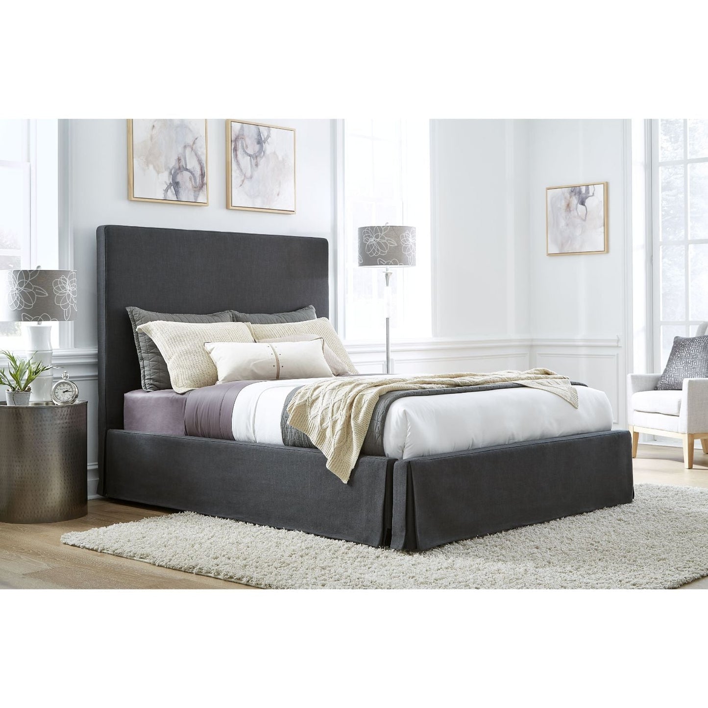 Modus Cheviot Queen Upholsterd Skirted Panel Bed in Iron