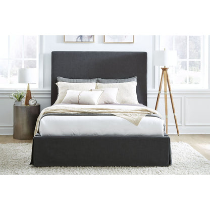 Modus Cheviot Queen Upholsterd Skirted Storage Panel Bed in Iron