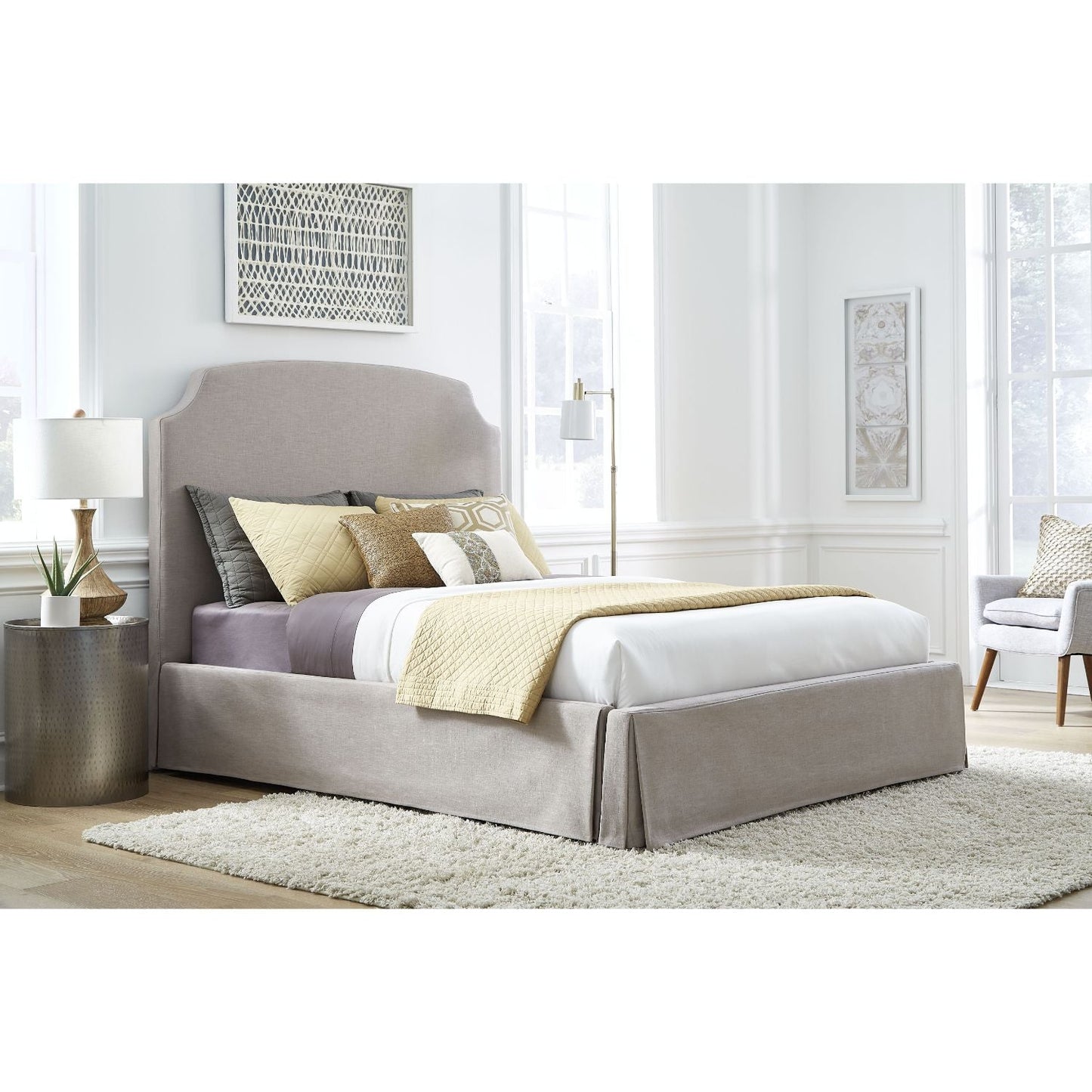 Modus Laurel Full Upholsterd Skirted Panel Bed in Wheat