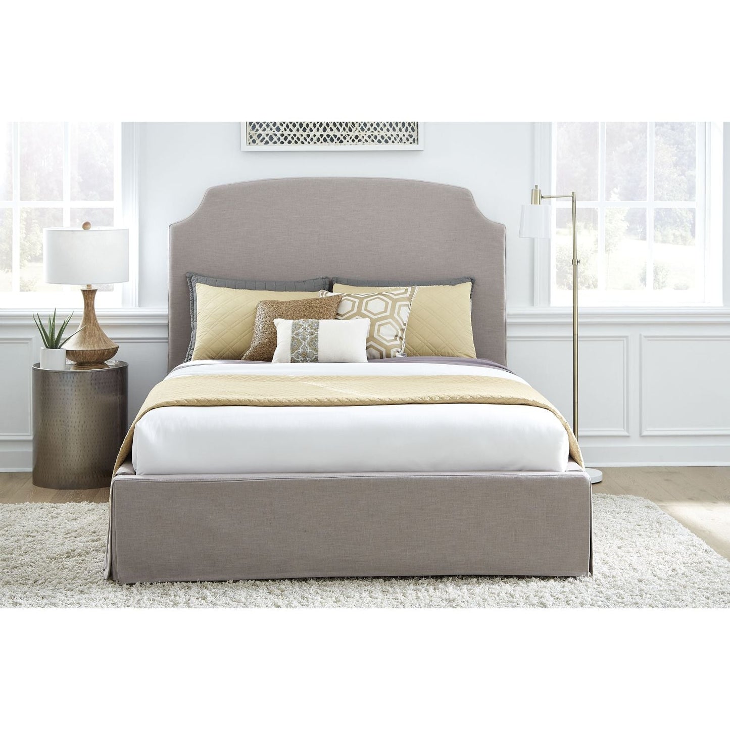 Modus Laurel Cal King Upholsterd Skirted Panel Bed in Wheat