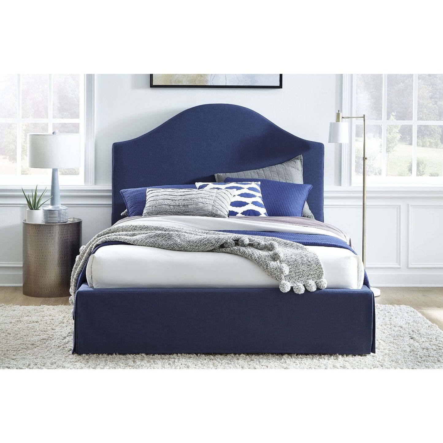 Modus Sur Full Upholstered Skirted Panel Bed in Navy