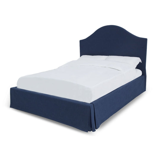 Modus Sur Queen Upholstered Skirted Storage Panel Bed in Navy