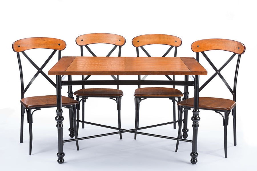 Vintage Industrial Metal Dining Table & 4 Chairs in Brown