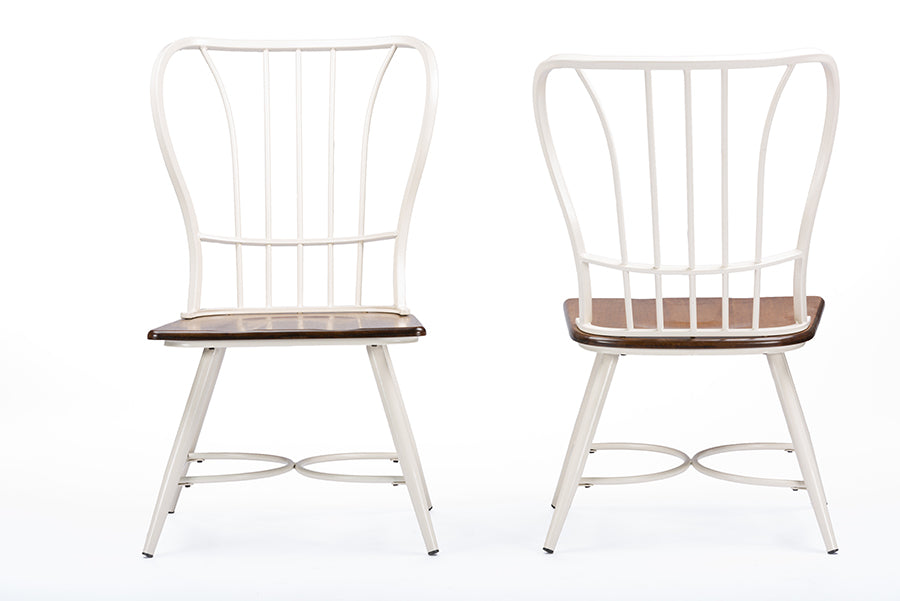 Vintage Industrial 2 Metal Dining Chairs in Brown & White bxi6133-113