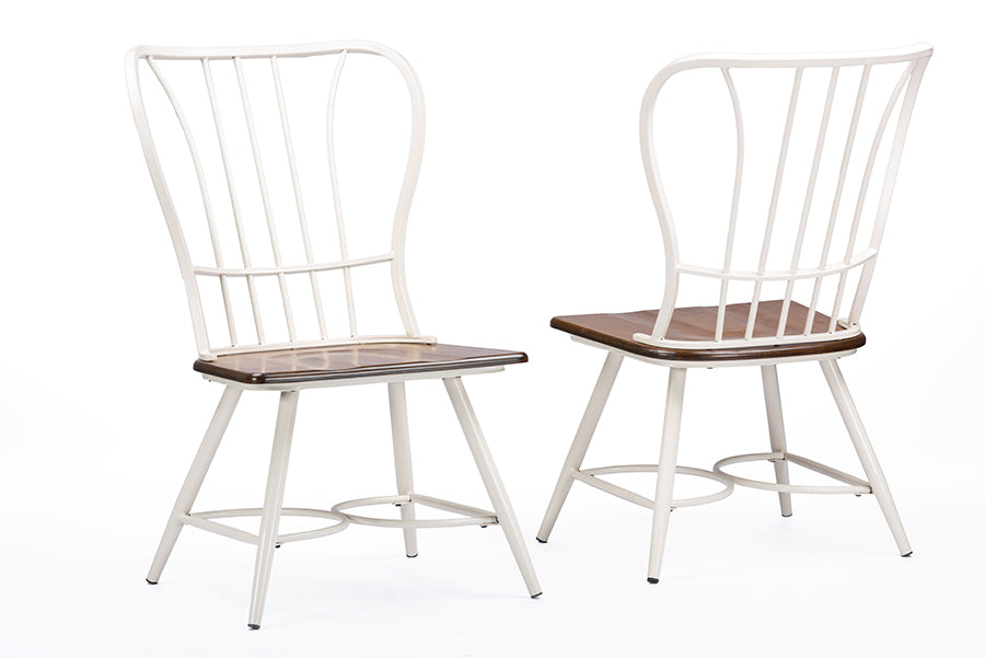 Vintage Industrial 2 Metal Dining Chairs in Brown & White bxi6133-113