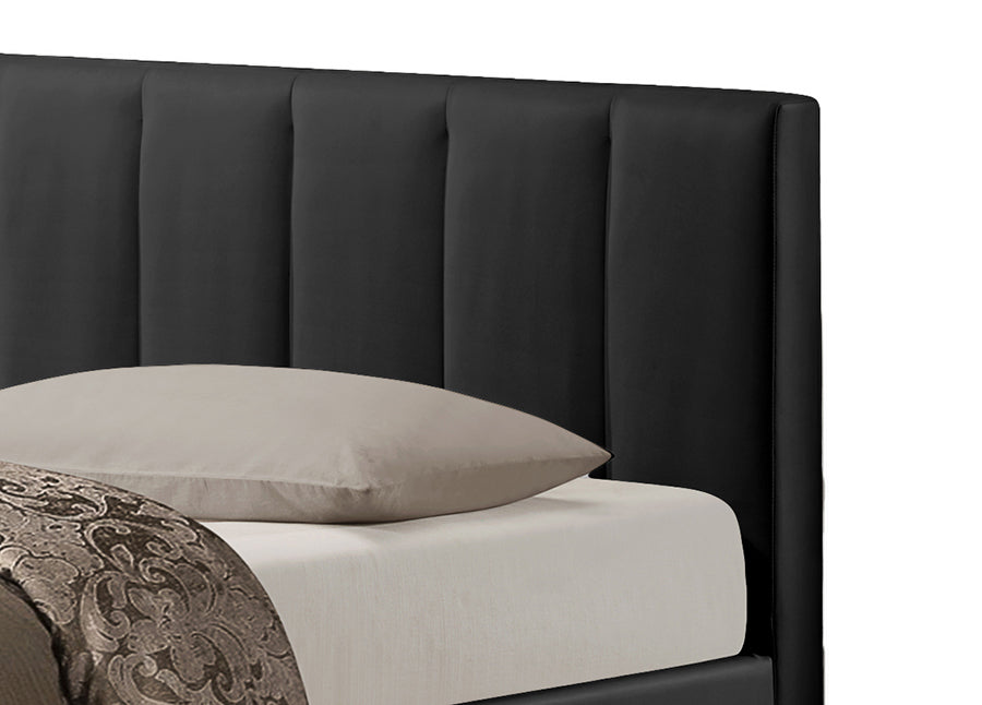 Contemporary Queen Size Bed in Black Faux Leather - The Furniture Space.